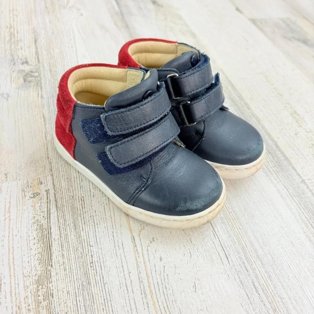 Jacadi Paris Navy Blue Red Leather Boots Sz 21 Baby Boys Sz 5 18 M